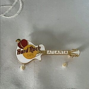 Hard Rock Cafe Atlanta White and Gold Guitar Pin With Georgia Peach